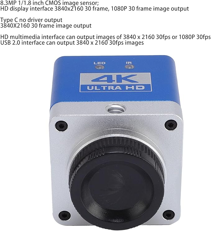 4K HD Webcam 8.3MP Digital Industrial Camera 1/1.8 inch CMOS Sensor Professional Digital Webcam for Photo Video Lab Industry Use