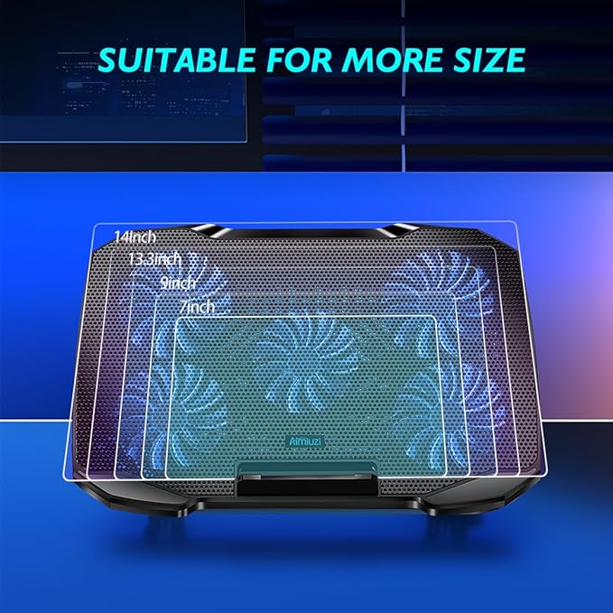 Laptop Cooling PadLaptop Fan Cooler with 5 Quiet Fans for 12-15.6 InchLaptop Cooling Stand with 5 Height Adjustable2 USB Ports Phone Stand (Black &amp Silver)