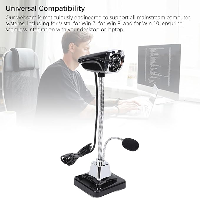 USB Web Camera Adjustable Focusing 640 x 480 Pixels Computer Camera 360 Degree Rotation Webcam for Meetings Streaming Desktop Laptop PC