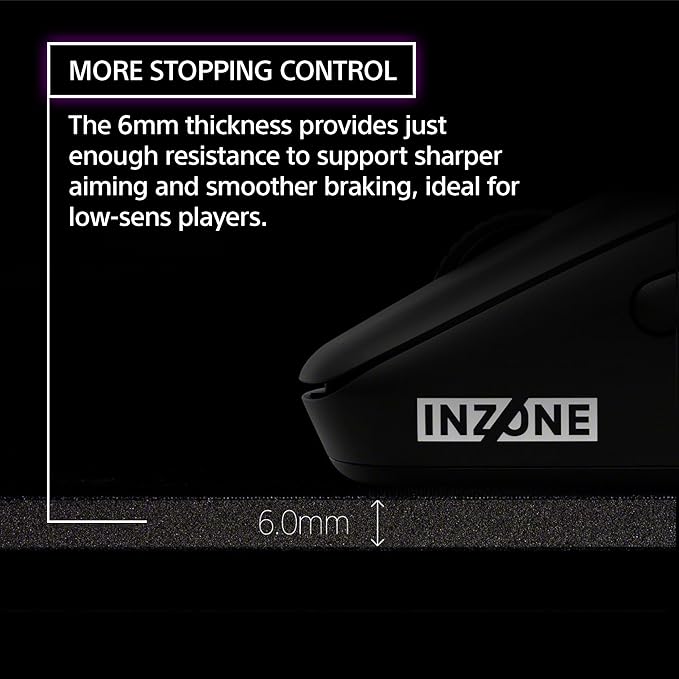 Sony INZONE Mat-F Control-Type Large Cloth Gaming Mousepad Thick 6mm Cushion High Friction 480x400mm Edge Stitched SlimFlex Non-Slip Rubber Base Developed with Fnatic