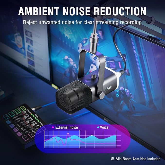 FIFINE Gaming Headset and XLR Dynamic Microphone Bundle USB Headset Set with 7.1 Surround Sound for PS5/PS4 Podcast Recording Mic with RGB Mute Button Headphones Jack for Vocal YouTube (H9+AM8)