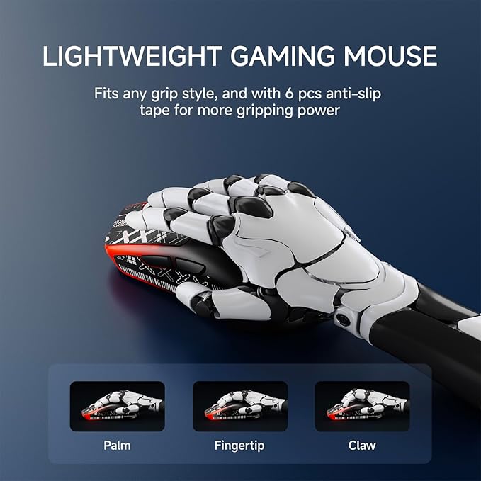 X23Pro Wireless Gaming Mouse 2.4G/BT5.0/USB-C Esports Gaming Mouse 800mAh Lightweight Mouse Gaming 12000 DPI Wireless Mouse with 6 Programmable Buttons for Laptop/PC/Mac Black-red