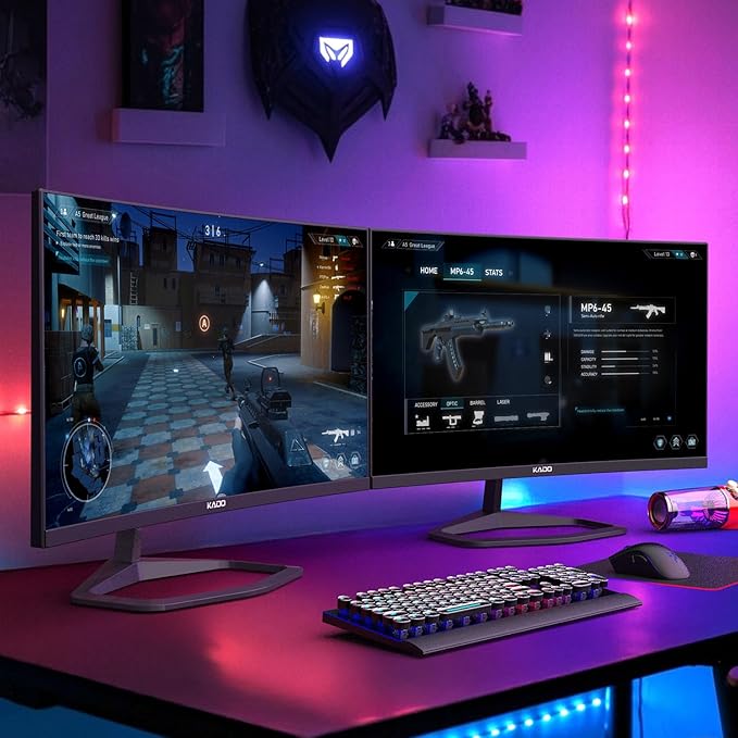 Kado Dual Gaming Monitor Setup - 2-Pack 27 240Hz 1ms Curved 1500R 1920x1080 AMD FreeSync Premium Panoramic Gaming Multi-View Split Screen Streaming VESA Mount HDMI DisplayPort Built-in Speakers