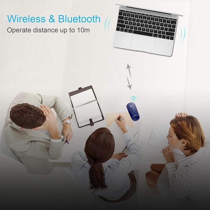 FENIFOX Bluetooth Mouse Slim Whisper-Quiet Mini Flat Portable Mobile Mice Rechargeable Compatible with LaptopPCAndroid Windows Tablet (Deep Blue)