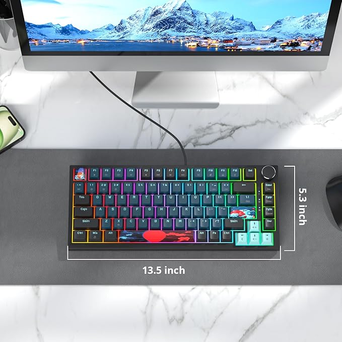 Fogruaden Wired 75% Percent Mechanical Keyboard RGB Backlit 75 Percent Gaming Keyboard Gasket Mount TKL Mechanical Keyboard Hot Swappable Red Switch NKRO Compact Keyboard with Volume Knob