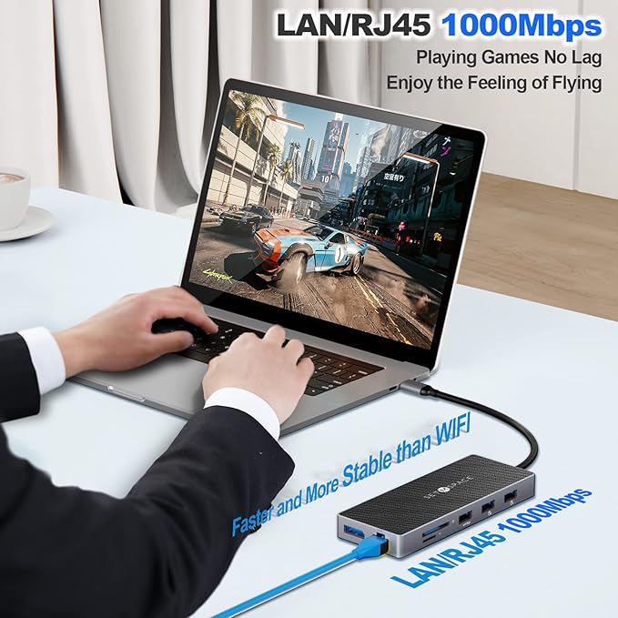SETMSPCE Docking Station(Three Monitors) DP 4K@60Hz 2*HDM 4k@60HzPD100W 2*USB-A 10Gbps PD100W RJ45 1000Mbps 2*USB-A 2.0 SD/TF Audio Docking Station for USB-C Devices' Data Transmission