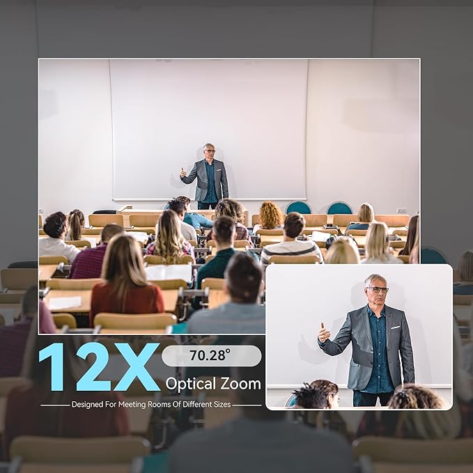 Tenveo 4K PTZ Conference Room Camera System AI Auto-Tracking 12X Optical Zoom USB3.0 HDMI PTZ Camera and Bluetooth Speakerphone with 2 Expansion Mics Kit Wide Angle for Large Room Meetings