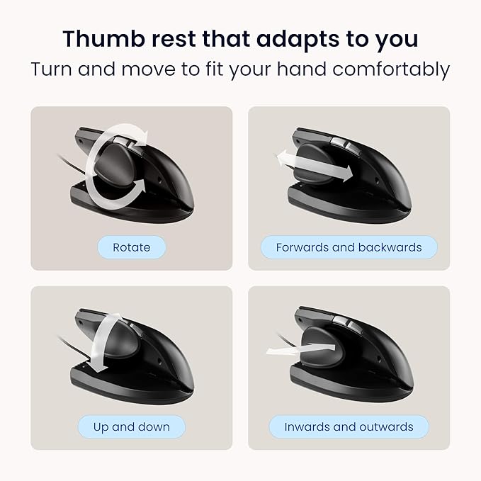 Contour Unimouse Ergonomic Vertical Mouse Adjustable 35°-70° Tilt Angle 6 Programmable Buttons for Productivity Customizable Thumb Rest for Wrist Pain Relief | Plug &amp Play Mac/PC - Wired - Right