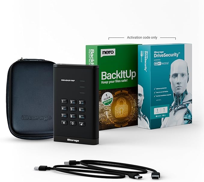 iStorage diskAshur PRO3 HDD 5TB - Secure Portable Hard Drive - FIPS Level 3 Certified - Password Protected - Dust/Water-Resistant - Hardware encryption