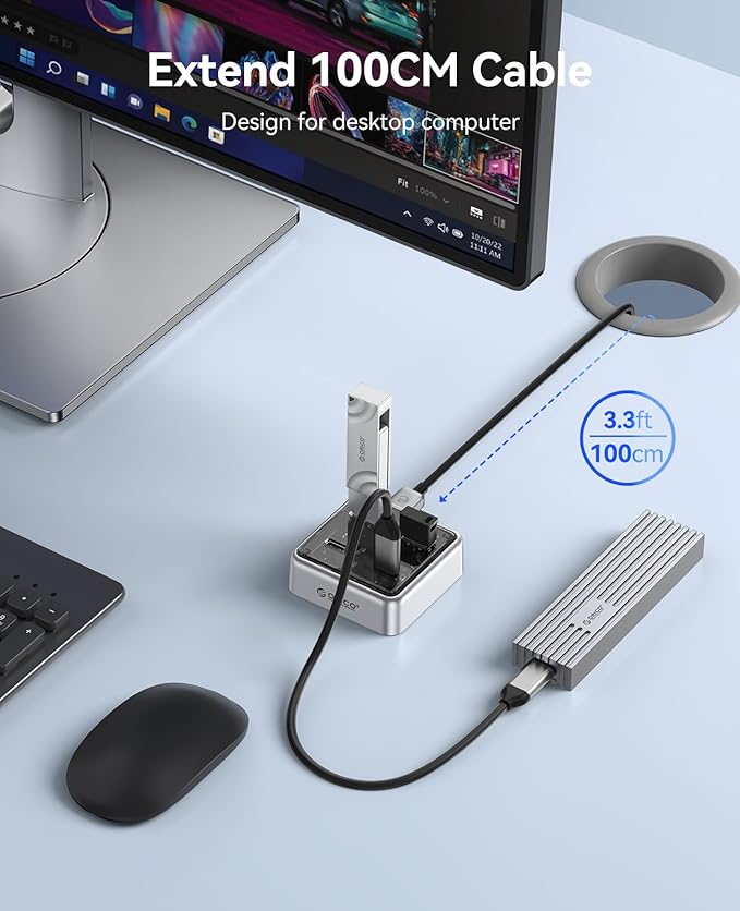 ORICO 10Gbps USB C Hub 4-Port Zinc Alloy USB 3.2 Splitter with 2 USB-A &amp 2 USB-C Ports High-Speed Data Extender for Laptops PCs Desktops and More (3.28Ft)
