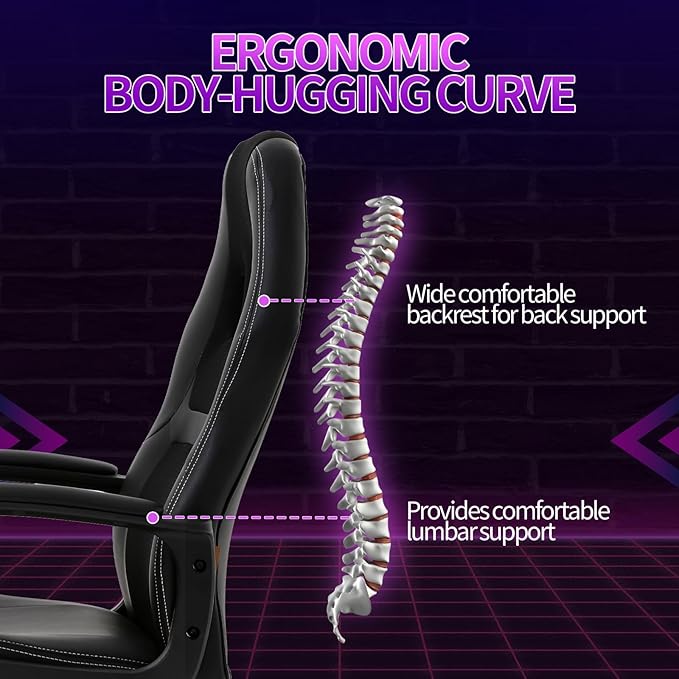 Gaming Chair Office Chair Adjustable Ergonomic High Back Massage Computer Desk Chairs with Lumbar Support PU Leather Racing Chairs Rolling Swivel for Adult &amp TeenBlack