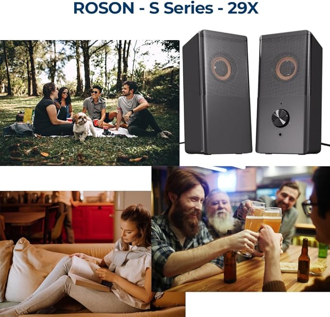 ROSON Computer Speaker Compact Size Speaker with Headphone Jack Enhanced Bass and Volume Control Stereo 2.0 USB Powered 3.5mm Aux Multimedia Speakers for Laptop/Desktop/Tablets/Phone