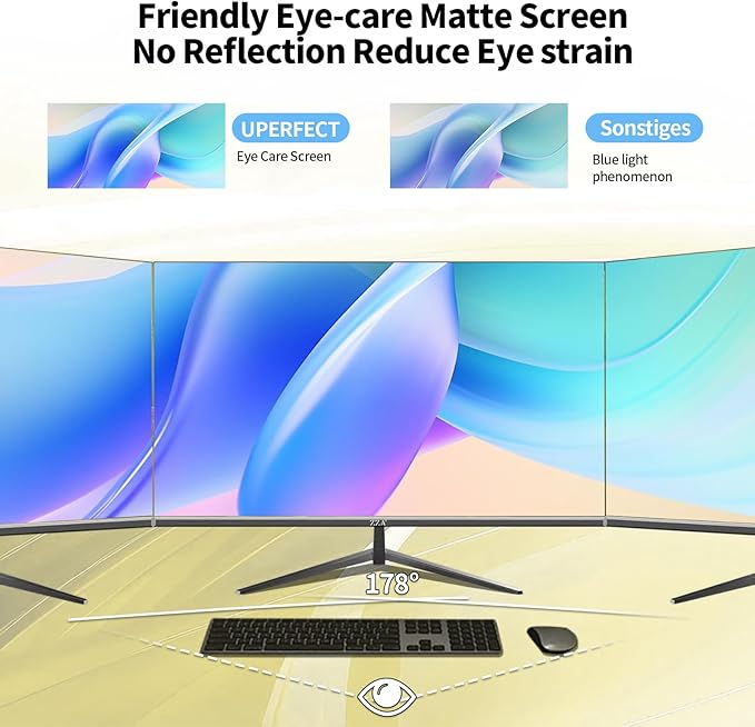 ZZA 32 Inch 4K 1500R Computer Monitor UHD (3840 x 2160) 60Hz Ultra-Clear Screen 100% sRGBEye Care Screen with HDMI DisplayPort for Home and Office VESA(100x100mm)