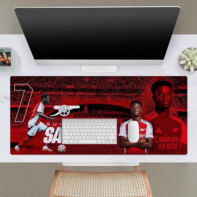 Head Case Designs Officially Licensed Arsenal FC Bukayo Saka 2024/25 Crest Kit and Players 37.4 x 15.75 x 0.16 inches (900 x 400 mm) - XL Gaming Office Desk PC Keyboard Mouse Mat Pad