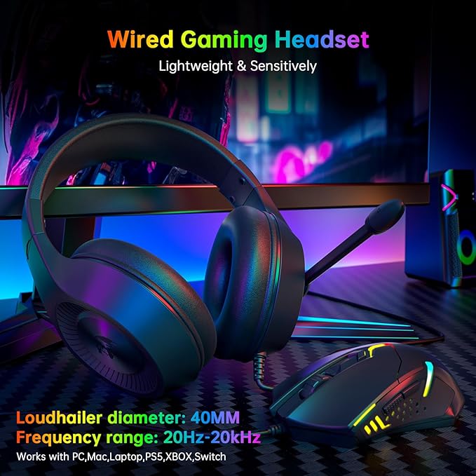 Redragon S101-3 Wired RGB Backlit Gaming Keyboard and Mouse Combo Programmable Keyboard and Mouse (800-7200DPI) Gaming Headset Mouse Pad Combo All in 1 PC Gamer Bundle for Windows PC (Black)