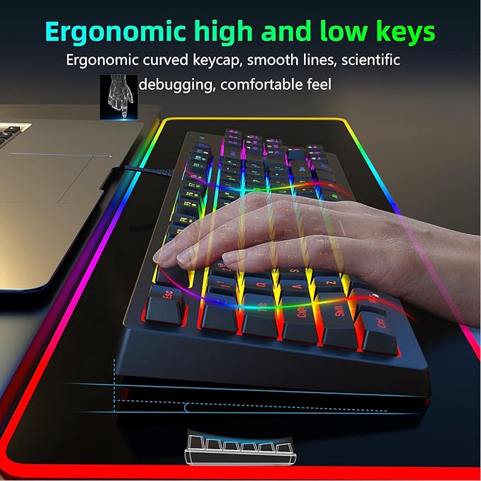GOWENIC RGB Gaming Keyboard USB Wired LED Backlit 87 Key Ergonomic Keyboard for PC Computer Gaming Work and Laptop Wired Keyboard for Typing