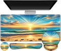 Gaming Mouse Pad Large Desk Mat Cute Desk Pad Protector 4in1 XXL Mousepad + Keyboard Wrist Rest+Mouse Wrist Rest+Coaster Set with Ergonomic Desk Pad for Home Office Computer Beach Sun Shell