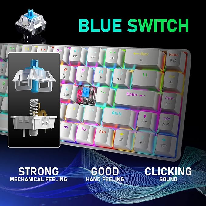 65% Wired Gaming Mechanical Keyboard and Mouse Combo Mini 68 Keys RGB Backlight Lightweight RGB Optical MouseMouse Pad Compatible with PS4XboxPCLaptopMAC (White/Blue Switch)