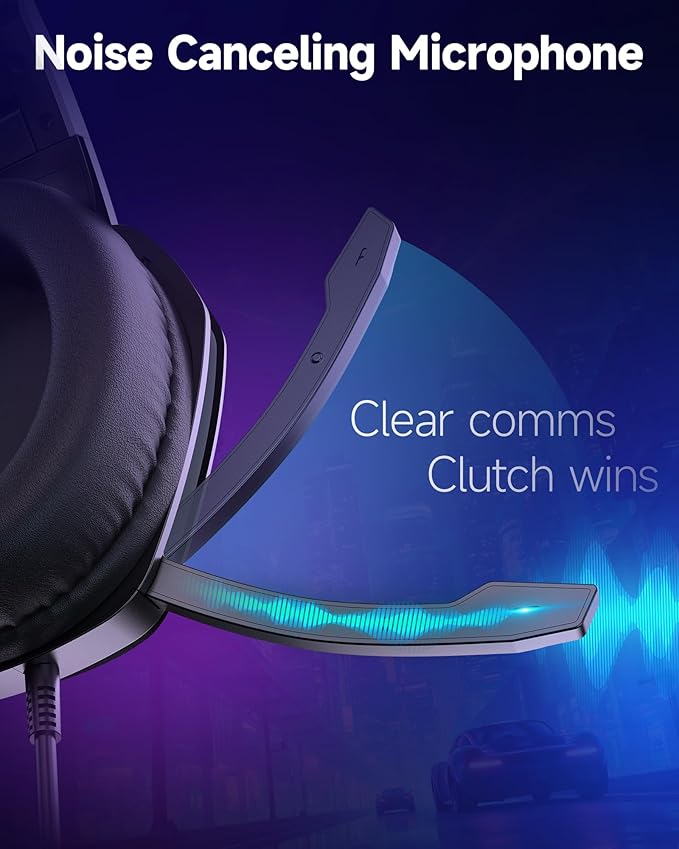 AOC Gaming Headset for PS5 PS4 PC Mac Switch Xbox Series Surround Sound RGB Gaming Headphones with Noise Canceling Microphone 50MM Dynamic Drivers 3.5MM Audio Jack White