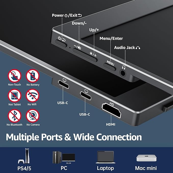 cocopar Portable Monitor 15.6 Inch 1080P FHD 60Hz 85% sRGB Travel Monitor with Speaker HDMI USB-C Second Screen for Laptop MacBook Surface PC Xbox PS4/5 VESA Mountable with Cover Stand