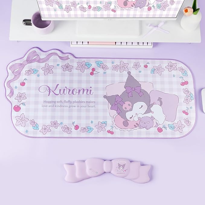 Kawaii Anime Mouse Pad Wrist Rest Support Set - Non-Slip Desk Mat and Memory Foam Bowknot Wrist Rest for Keyboard and MousePerfect for Gaming or Home Office Work - KLM Flower Dream