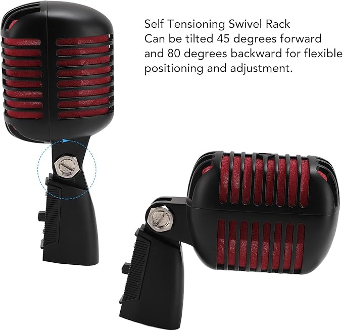 CHICIRIS Vintage Dynamic Microphone with Rack for Flexible Positioning in Karaoke Parties (Black)