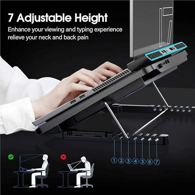 Compatible for 15.6-17.3 Laptop Cooling Pad 6 Quiet Fans 7 Speed/Height Adjustable Built-in Phone Holder