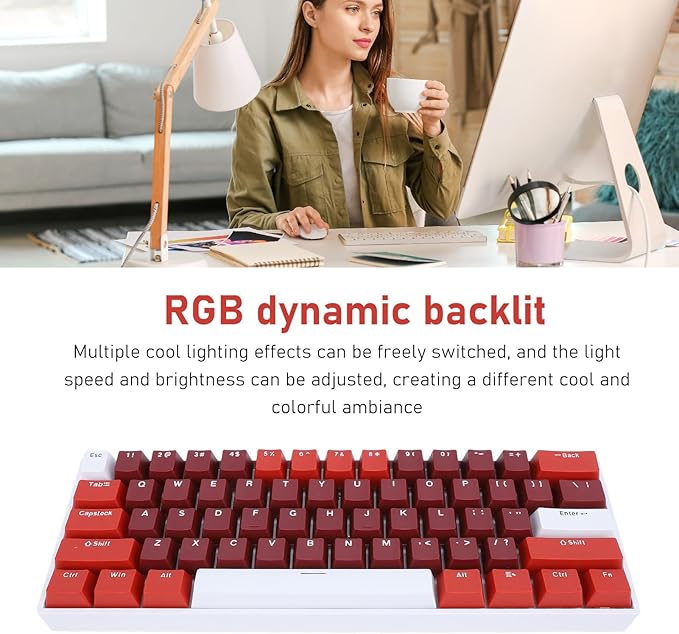 ciciglow Gaming Keyboard 2.4G / BT3.0 5.0/Type C Wired Mechanical Keyboard RGB Backlit 61 Keys Blue Switch Computer Keyboard for for for Android for iOS