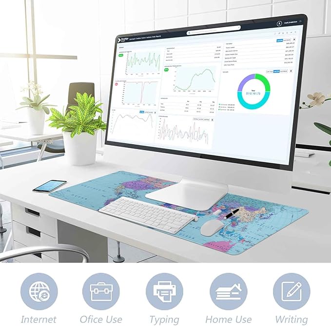 Colored World Map Large Mouse Pad Gaming Mouse Pad Extended Computer Keyboard Mouse Pads Non-Slip Desk Mat for Office Home Game 31.5 x 15.7 inch