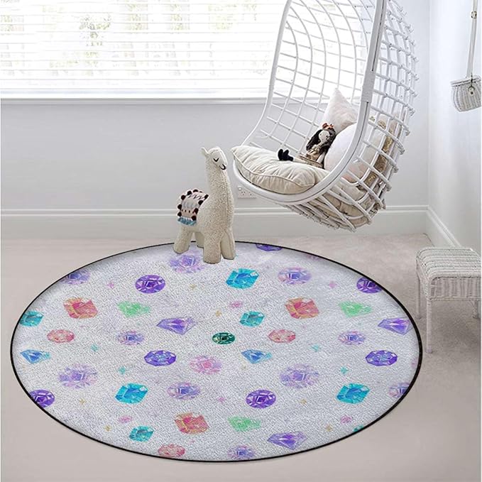 Multicolor Office Chair Mat for Hardwood Floors Desk Carpet with Anti-Slip Multi-Purpose Low Pile Computer Chair Mat Colorful Diamond Feminine Women Diameter 43.3 in