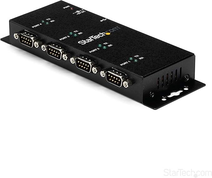 StarTech 4 Port USB to Serial RS232 Adapter - Wall Mount - Din Rail - COM Port Retention - FTDI USB to DB9 RS232 Hub TAA (ICUSB2324I)