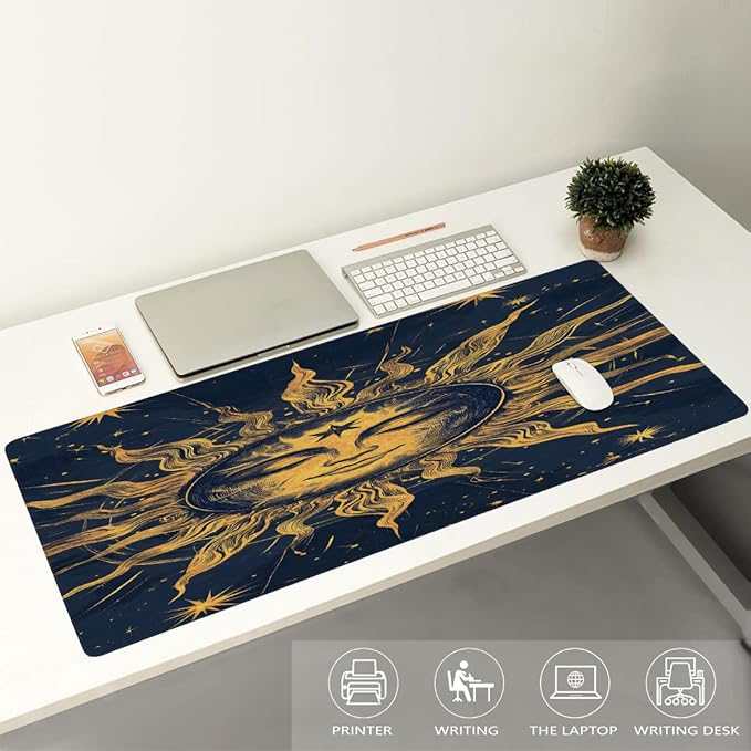 Ethnic Gold Sun Large Mouse Pad Gaming Mousepad Desk Mat for Desktop Computer Keyboard Waterproof Mouse Mat Desk Pad with Non-Slip Base for Game School Office Home 35.4 x 15.7