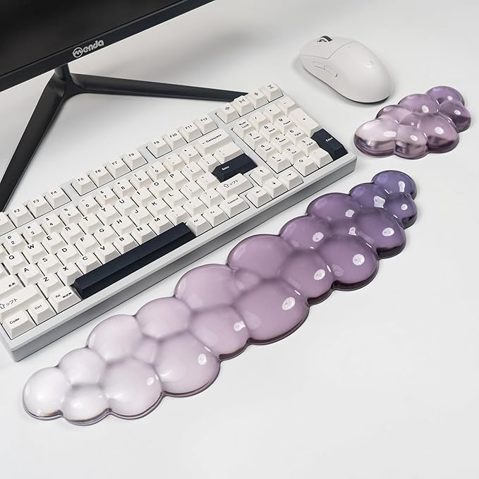 Ergonomic Cloud Silicone Gel Keyboard and Mouse Wrist Rest Set – Clear Wrist Rest for Computer Keyboard 60%/68%/75% Comfort &amp Support for Typing and Gaming (Grey Purple)