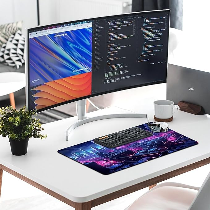 Cityscape Gaming Mouse Pad Non-Slip Rubber Base XL Mousepad Waterproof Washable Stitched Edge Mouse Mat for Desk Home Office 29.5x16