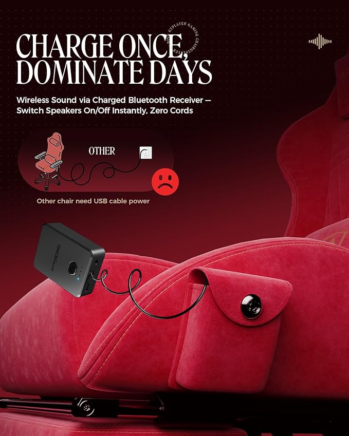 GTPLAYER Gaming Chair with Speakers Video Game Chairs with Footrest PC Gamer Chairs for Adults - Padded High Back Ergonomic Reclining Silla Gamer Linkage Armrest Ace Pro Cherry Red（Velvet）