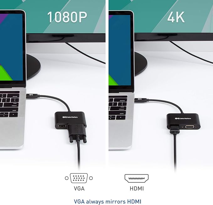Cable Matters Aluminum USB C to HDMI VGA Adapter for Surface Pro 7 MacBook Pro Dell XPS 13 and More - Thunderbolt 4 / USB4 / Thunderbolt 3 Port Compatible