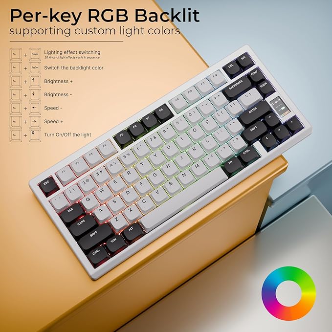 Mechanical Keyboard Chilkey ND75 LP Wireless Gaming Keyboard with LCD Screen Bluetooth 5.3/2.4G/USB-C Hot Swappable Per-Key RGB Custom Thin Front Wrist Rest Full-Aluminum PC/Mac Support