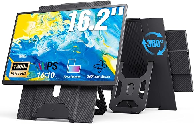 16.2'' Portable Monitor FHD 1200P USB-C/HDMI with Retractable Stand &amp Speakers Ultra-Slim Computer Display HDR Eye Care Laptop Screen Plug-Play External Monitor for MAC PC Phone PS4 Xbox