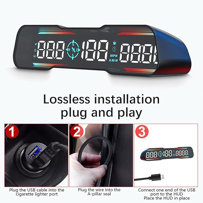 Smart Car Speedometer Display HUD Altitude Time Plug and Play Design For Safety and Style 6 Display Colors Navigation Light Sensor
