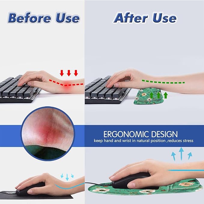 Ergonomic Gel Mouse Wrist Rest Pad and Keyboard Pad SetAnti-Slip PU Bottom Easy Typing and Relieve Wrist Pain with Cute Coaster Set (3-Beautiful Floral)