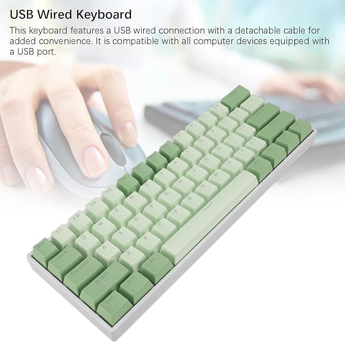 ASHATA 60% Mechanical Keyboard Wired Gaming Keyboard with Red Switch Compact Mechanical Keyboard 61 Keys RGB Hot Swappable USB Wired for Gaming Laptop PC