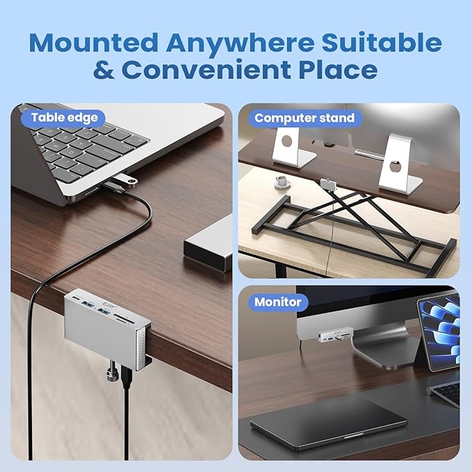 EJAY 5-Port USB 3.0 Hub Aluminum USB C Hub with Card Reader 5Gbps USB Splitter for PC Mac Laptop with 59inches Data and 39inches Cable USB Hub with Extra Power Port Silver