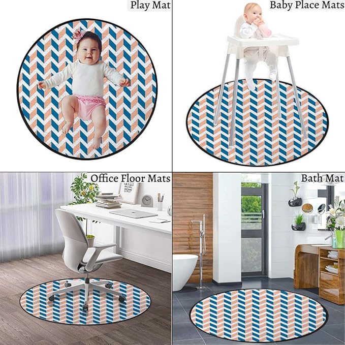 Coral Round Rug Rugs Soft Non-Slip Circular Throw Rug Carpet for Shower Sink Powder Room Nursery Bedroom Table Retro Abstract Stripe of Triangles GeometryMulticolor Diameter 39.3 in