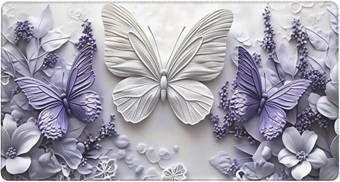Purple Floral Butterfly Desk Cover MatExtended Large Mouse PadComputer Laptop Mat Desk Decor for Office Game Home 30x16 Inch
