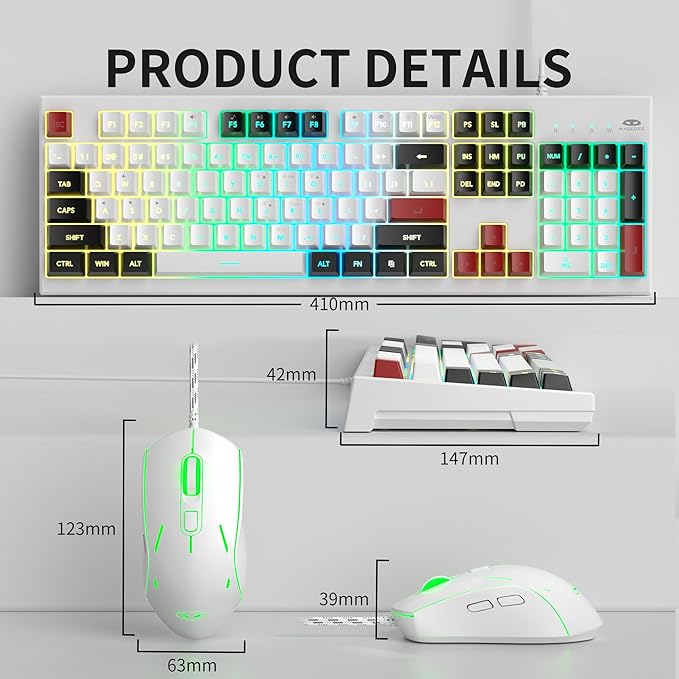 MageGee Creamy Keyboard and Mouse Combo K2 Classic Keyboard Wired RGB Backlit 104 Waterproof Ergonomic PC/Laptop/MAC - Knight Red
