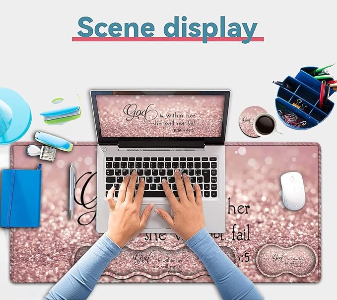 Large Mouse Pad Desk Mat Keyboard Pad+ Ergonomic Keyboard Wrist Rest SetExtended Laptop Protector Writing Mat for Home Office Desktop Psalm 46:5 Pink Gaming Mouse Pad Office Desk Pad Wrist Rest