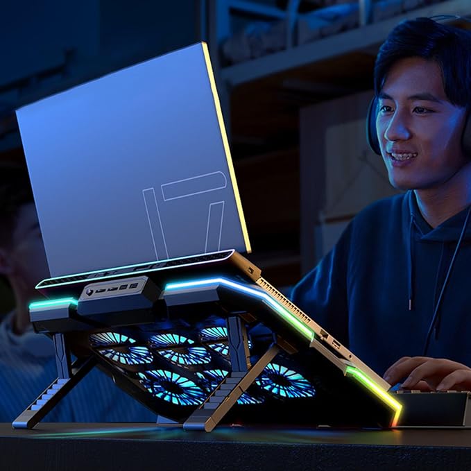 Quiet Cooling Pad Laptop Cooling Pad with 6 Cooling Fans 2 USB Port for 12.1-17.3in Laptop Gaming Notebook Cooling Stand