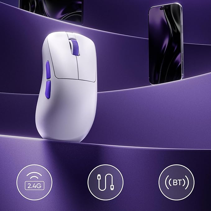 Akko Nest Wireless Gaming Mouse 8K Polling Rate with PAW 3950 Sensor 30000 DPI 49g LightweightOmron Mechanical Switches BT/2.4G/Wired Computer Mouse White
