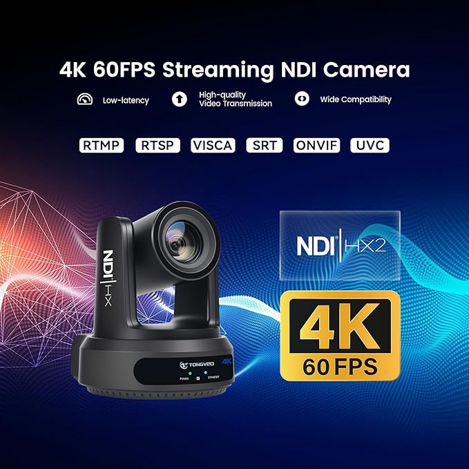4K NDI PTZ Camera 60FPS 4KP60 AI Auto-Tracking 20X Optical Zoom Video Conference Camera 1/1.8 UHD CMOS 8.42MP with USB 3G-SDI HDMI LAN Outputs POE Live Streaming for Church Worship Conference Events