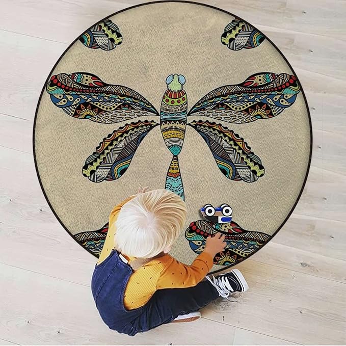 Animal Room Round Chair Mat for Carpeted Floor Anti-Slip Floor Protector Gaming Computer Chair Mat for Office Gaming Magical Nature Doodle StyleYellow Orange Diameter 35.5 in
